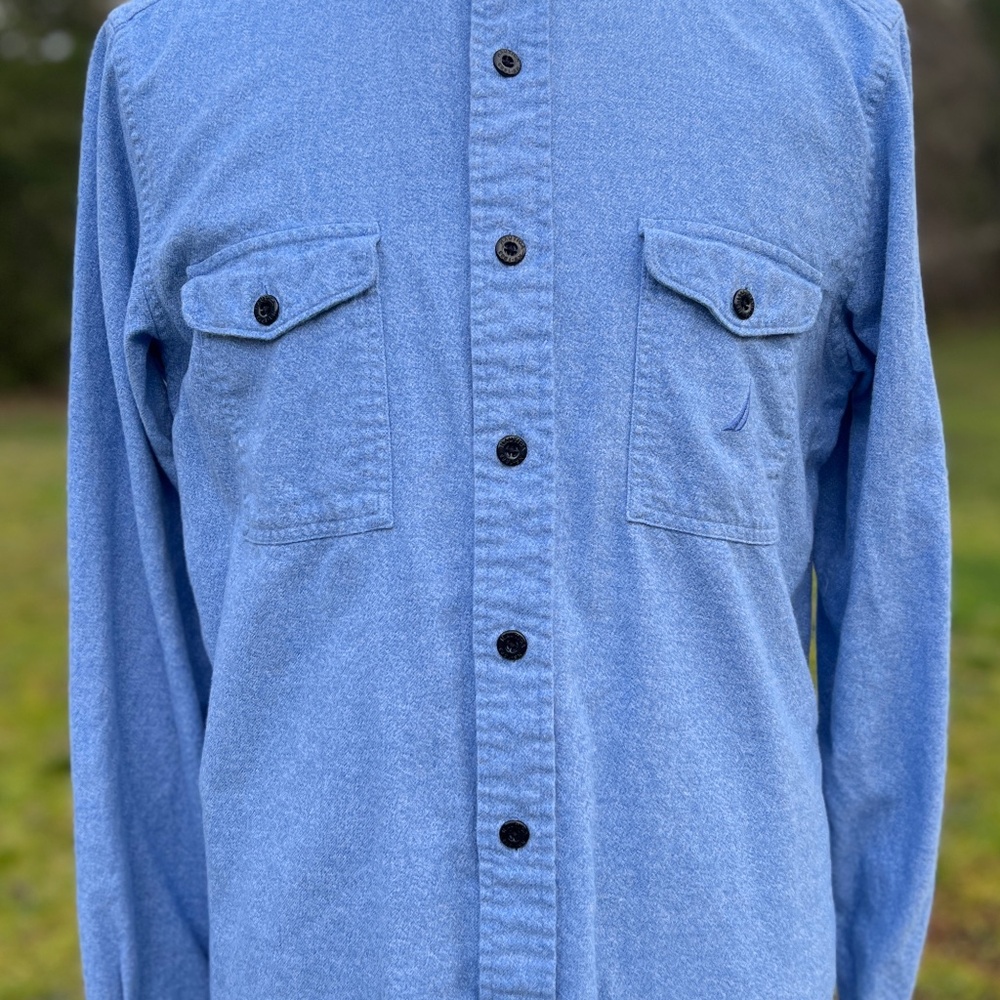 NAUTICA Shirt | Button Down Long Sleeve Collar Pockets Logo | Mens Medium